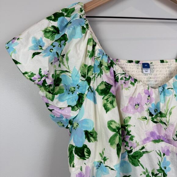 Old Navy Floral Mini Dress 2X Multi Smocked Puff Sleeve Cottagecore Boho Bloom - Picture 3 of 9